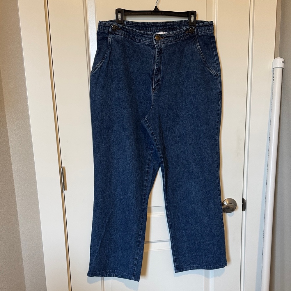 TravelSmith Dark Blue Straight Wide Leg Jeans 18W, Nautical